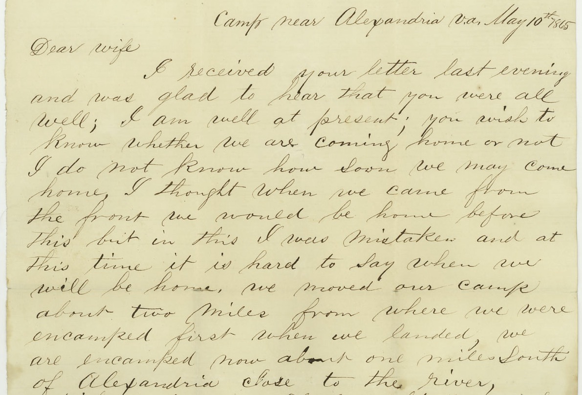 gw aughenbaugh writes to his wife at the end of the Civil War
